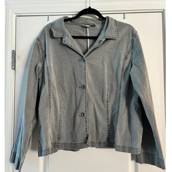 Chico's Light Gray Button Front Stretch  Collared Jean Jacket Size 2 (Large) - Picture 1 of 7